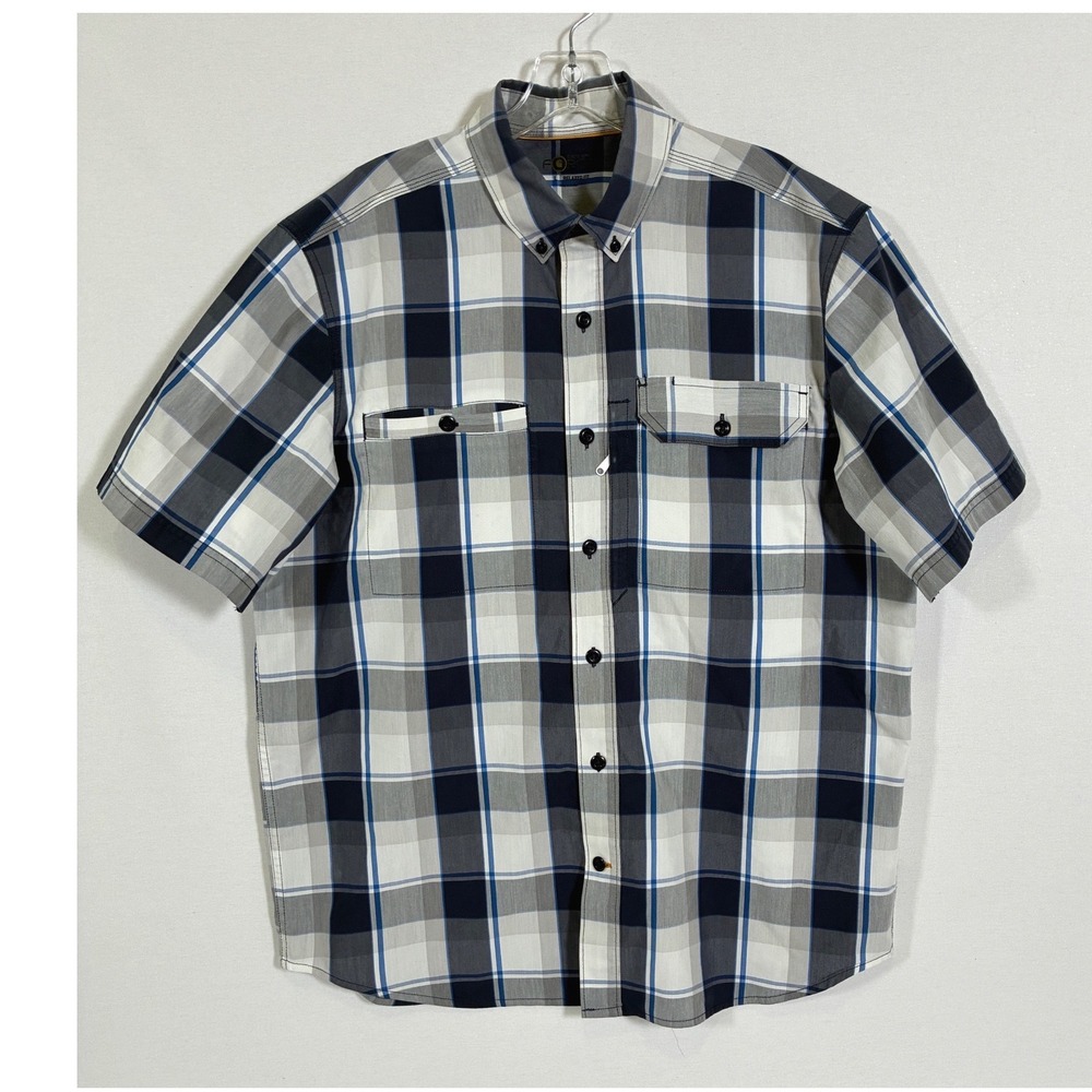 Carhartt Force Mens L Navy Gray Plaid Relaxed Fit Short Sleeve Button Down